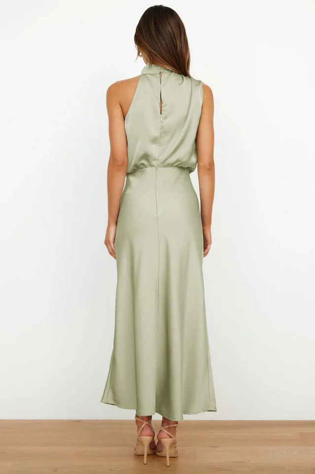 Halter Sleeveless Satin Bridesmaid Dress - Image 7