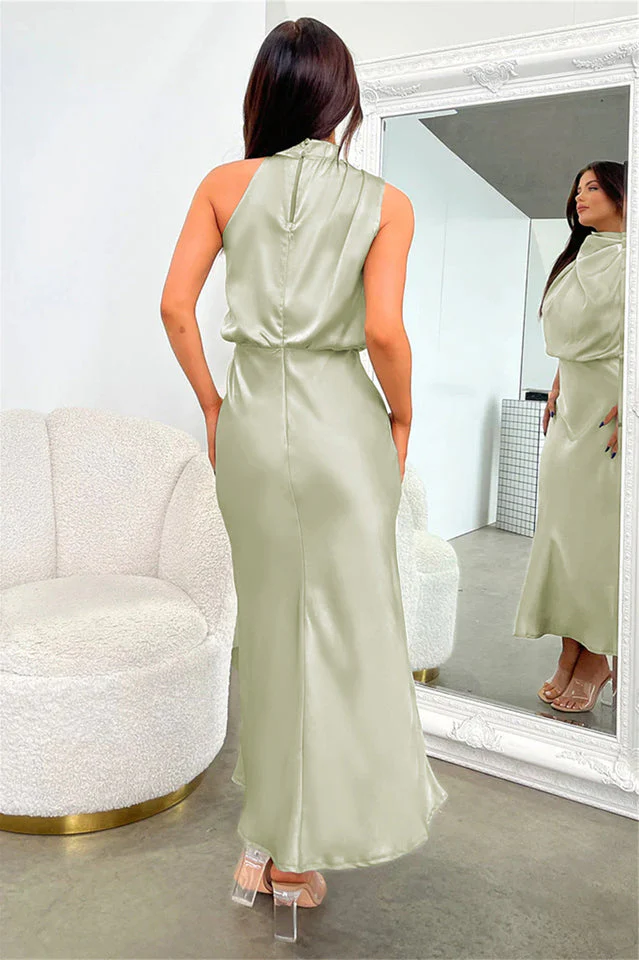 Halter Sleeveless Satin Bridesmaid Dress - Image 9