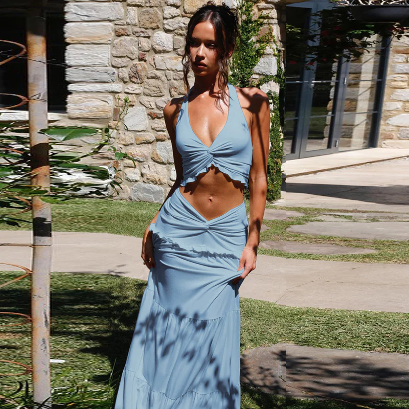 Halter Strap Twisted Maxi Skirt Set - Image 13