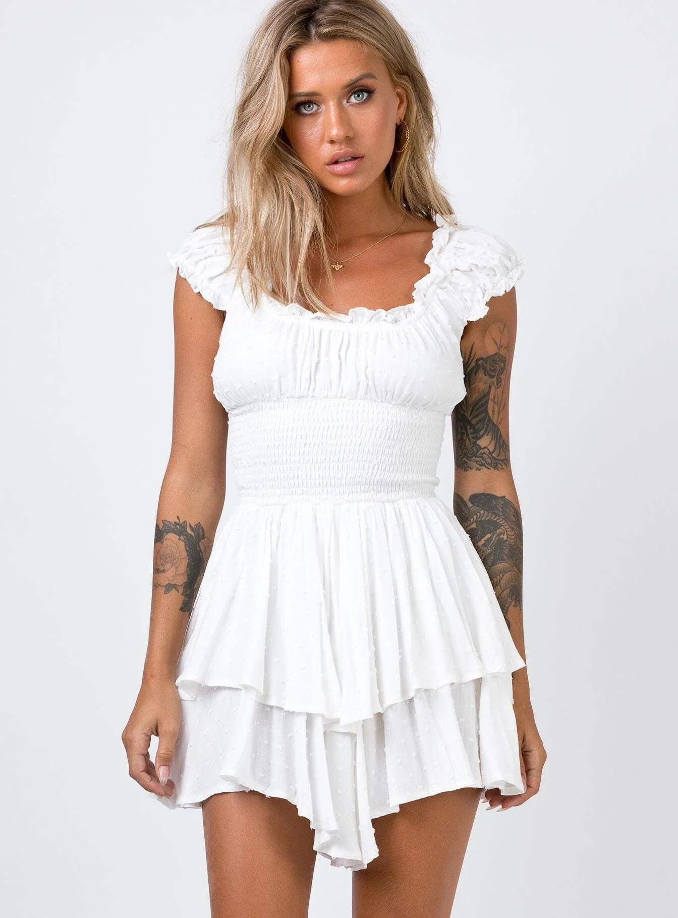 Hameda White Puff Sleeve Mini Dress - Image 2