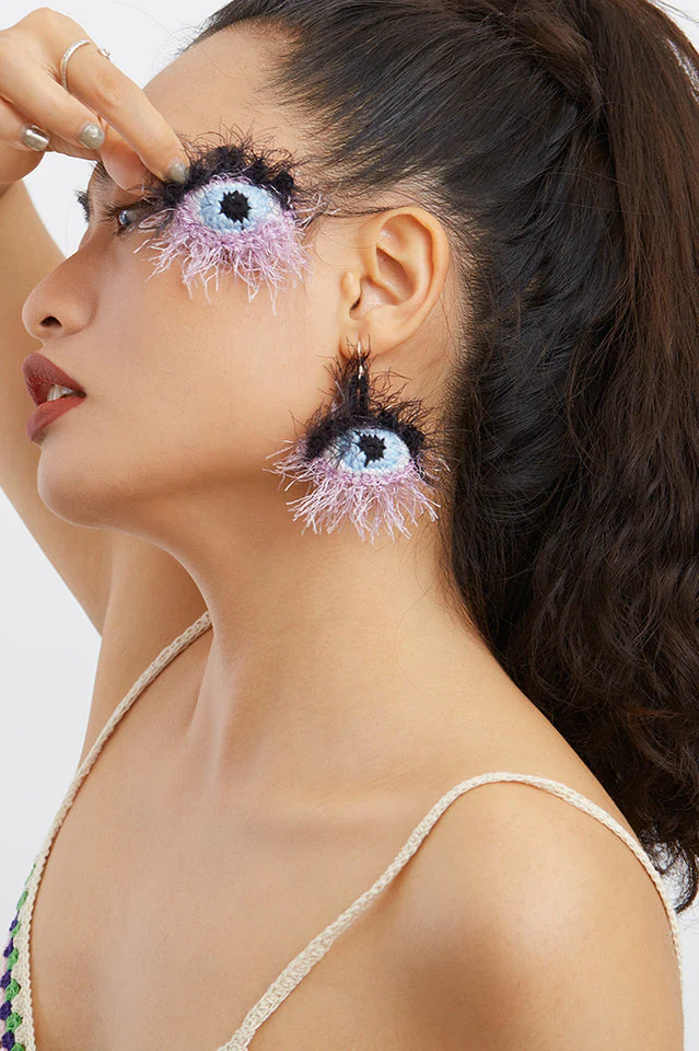 Handmade Eye Pattern Plush Earrings - Image 3