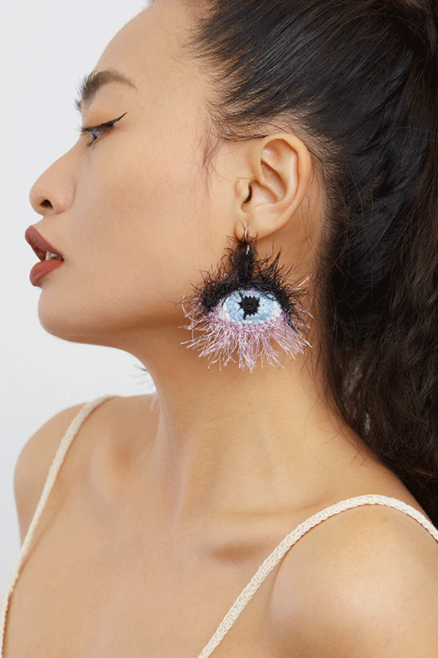 Handmade Eye Pattern Plush Earrings - Image 4