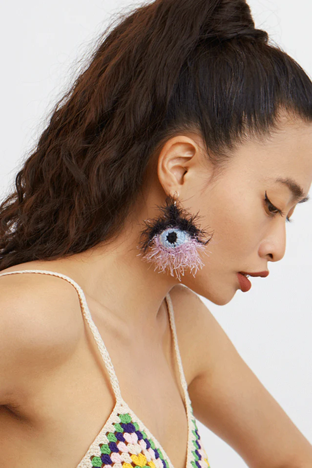 Handmade Eye Pattern Plush Earrings - Image 5