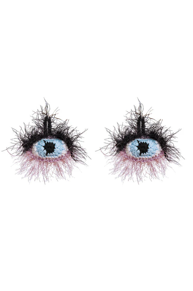 Handmade Eye Pattern Plush Earrings - Image 6