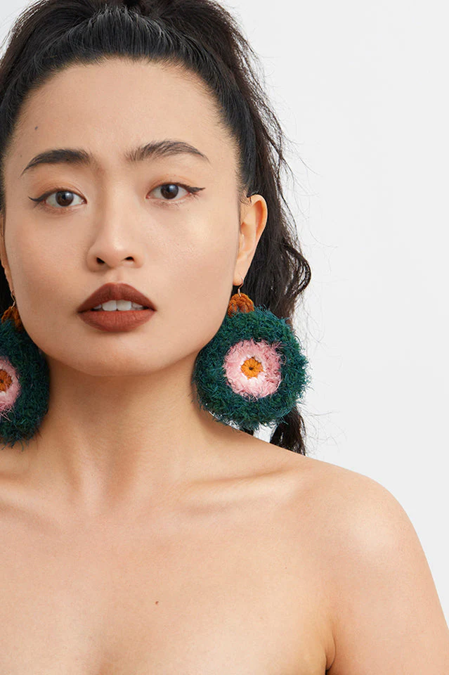 Handmade Macaron Plush Round Earrings - Image 3