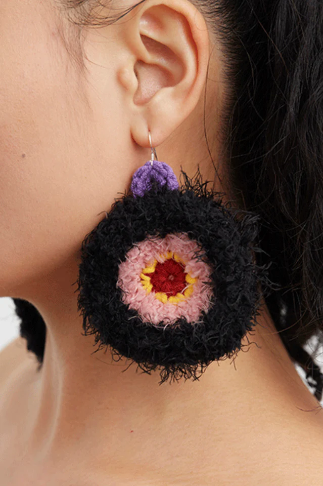 Handmade Macaron Plush Round Earrings - Image 4
