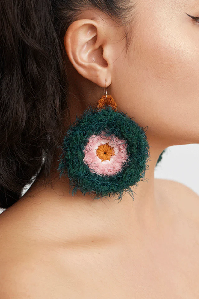 Handmade Macaron Plush Round Earrings - Image 5