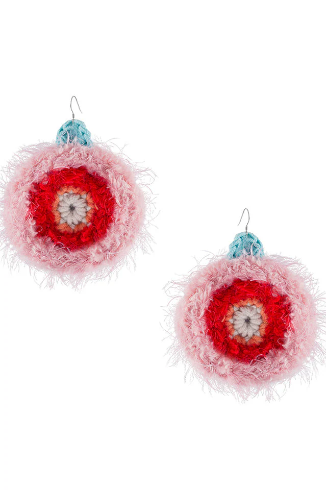 Handmade Macaron Plush Round Earrings - Image 6