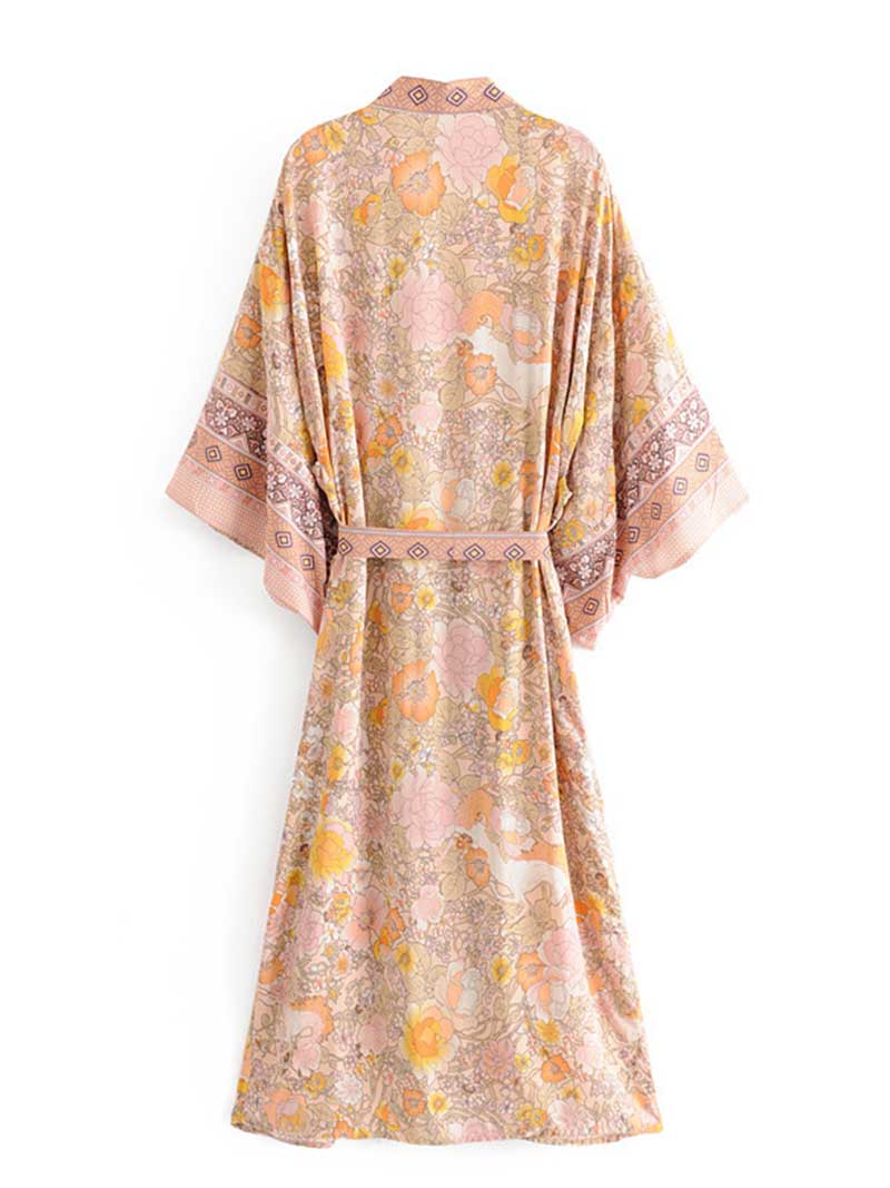 Beachwear Floral Print Multicolor Color Long Length Gown Kimono Duster Robe - Image 2