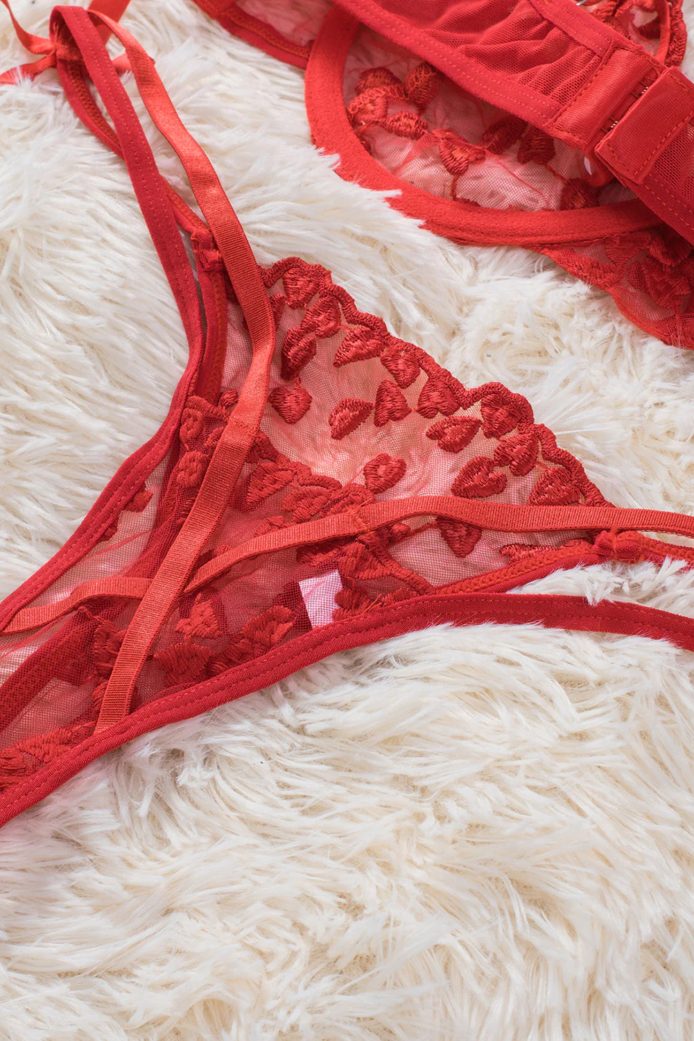 Heart Print Bowknot Decor Bralette Set - Image 37