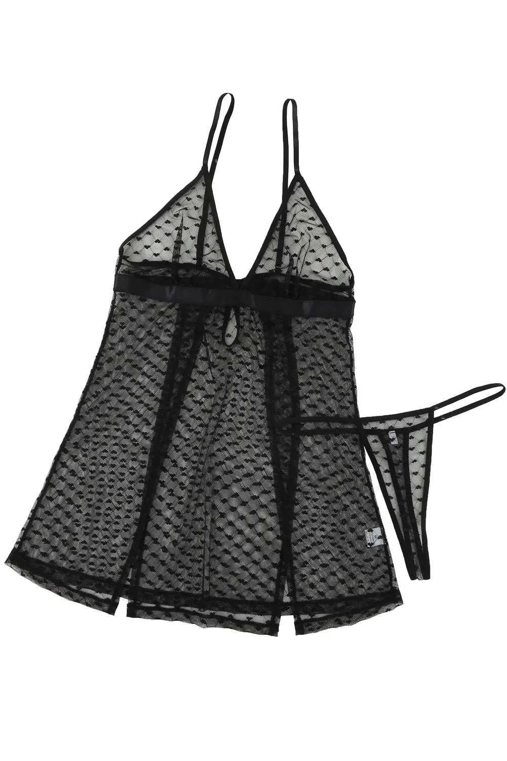 Heart-Shape Mesh Cut-Out Babydoll With Thong - Image 18