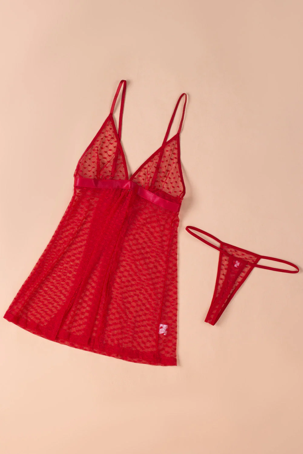 Heart-Shape Mesh Cut-Out Babydoll With Thong - Image 27