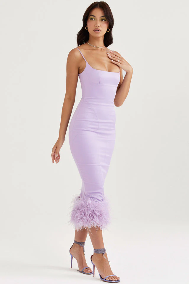 Helena Orchid Satin Midi Dress - Image 4