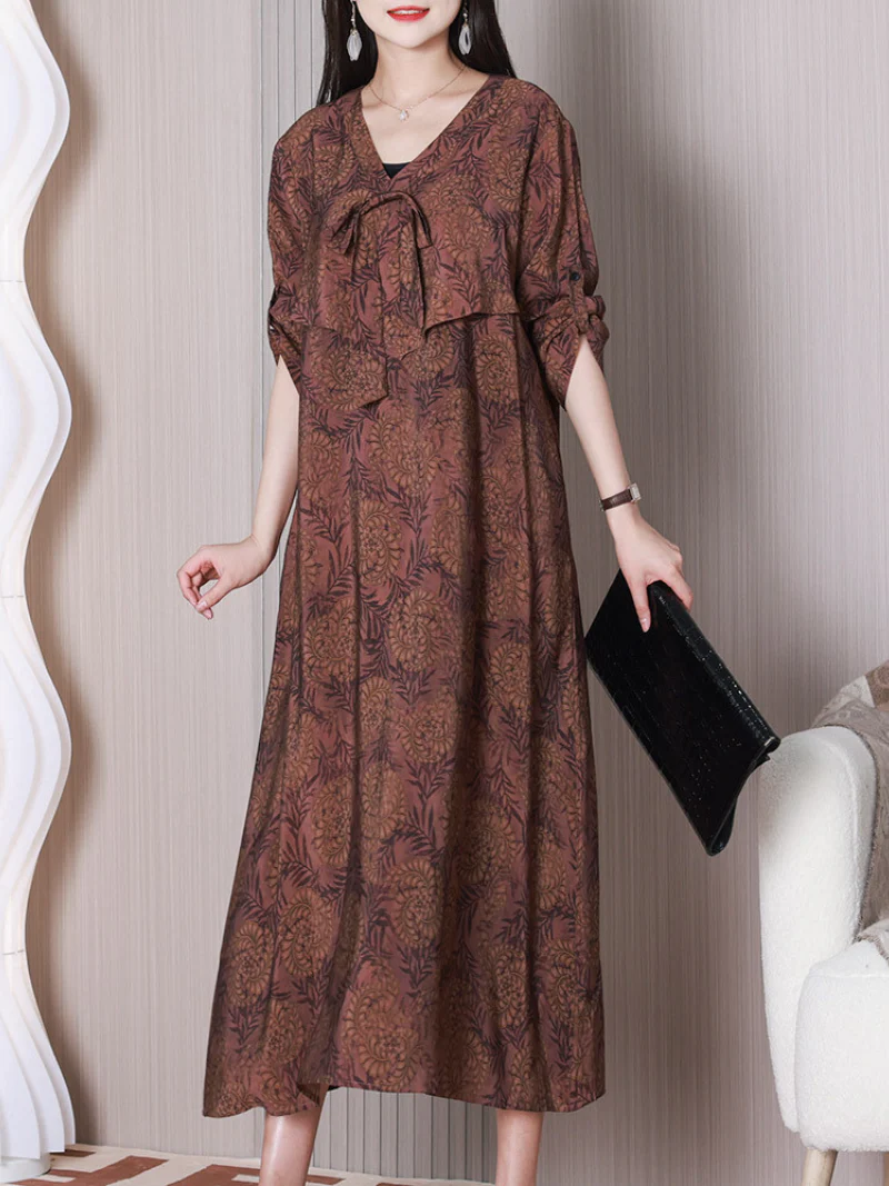 Here's looking V-neck Loose A-line Dress - Image 2