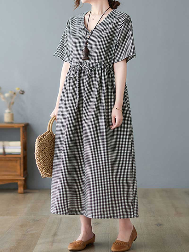 Hey Woman Small Plaid Cotton Smock Dress - Image 3