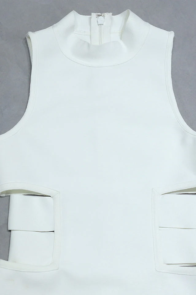 High Neck Cut Out White Dress - Image 7