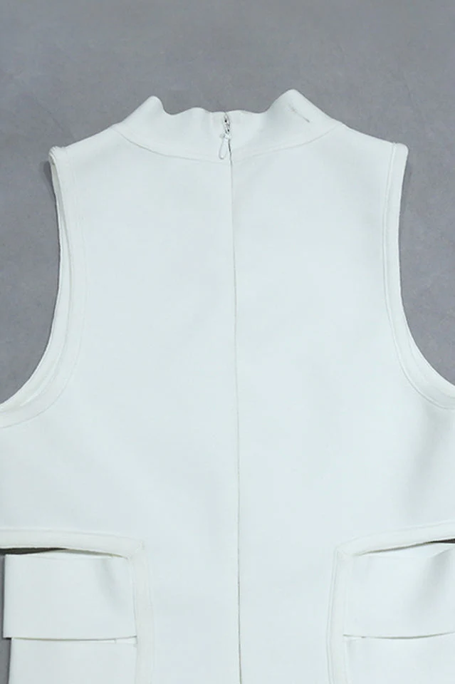 High Neck Cut Out White Dress - Image 9