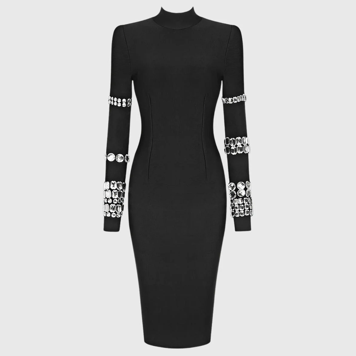 Black HIGH NECK MIDI Dress with RHINESTONES - Image 3