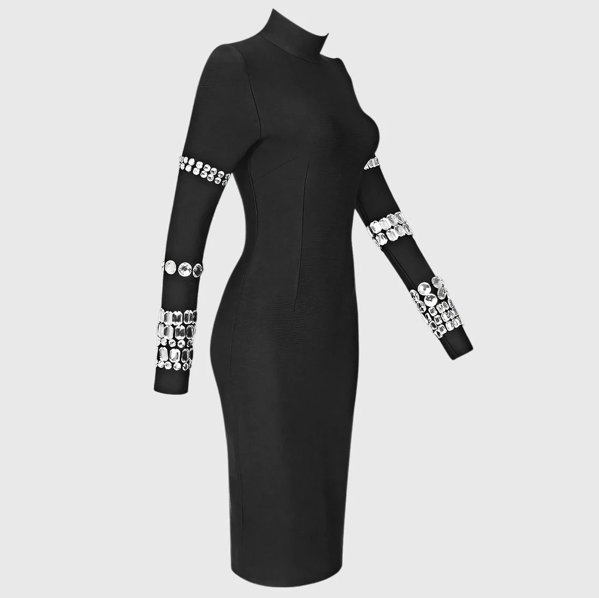 Black HIGH NECK MIDI Dress with RHINESTONES - Image 4