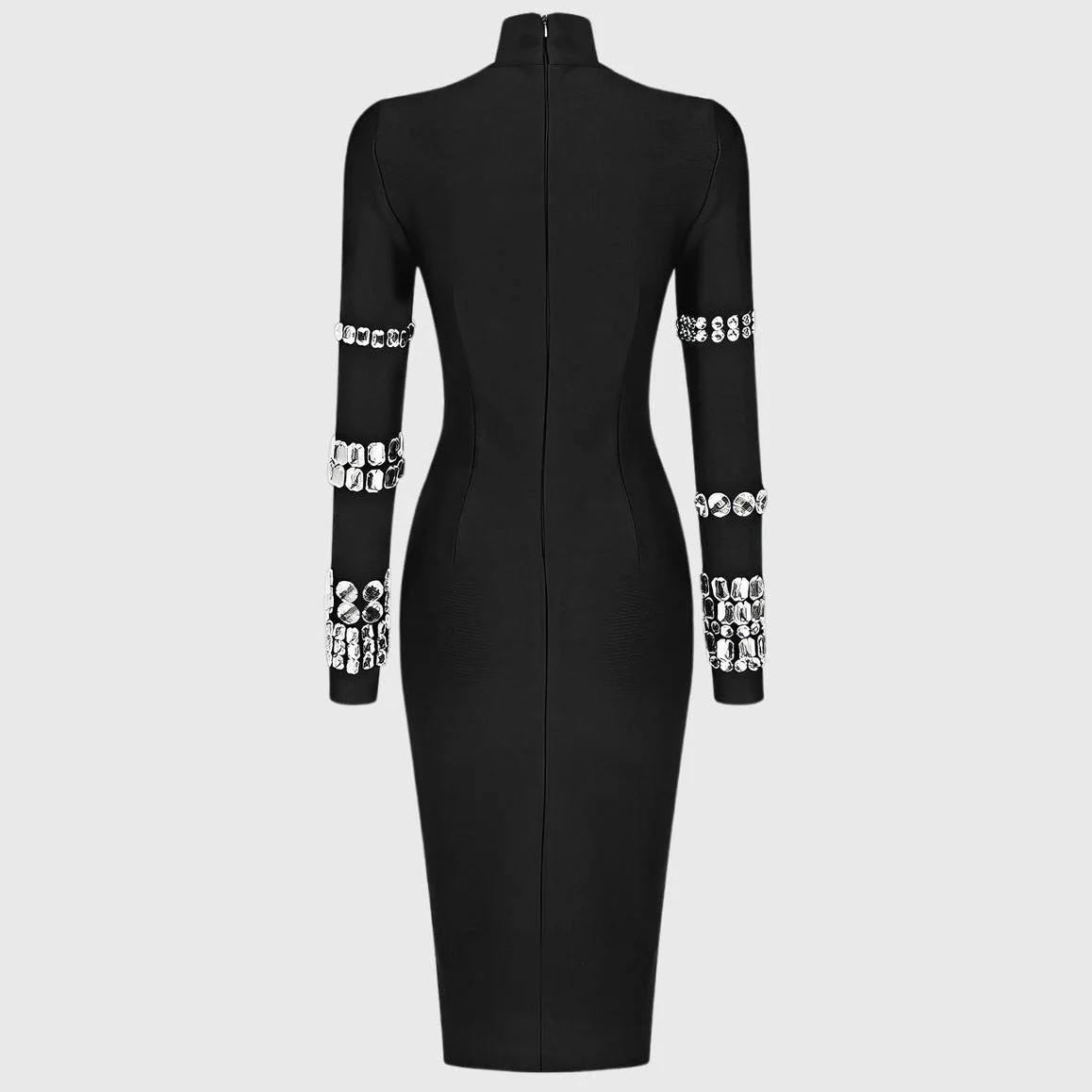 Black HIGH NECK MIDI Dress with RHINESTONES - Image 5