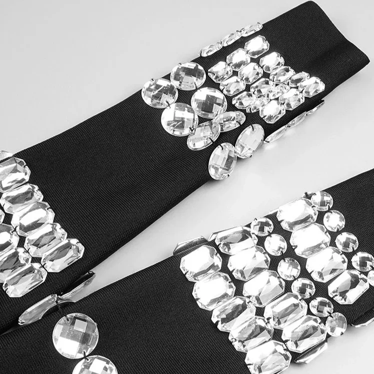 Black HIGH NECK MIDI Dress with RHINESTONES - Image 7