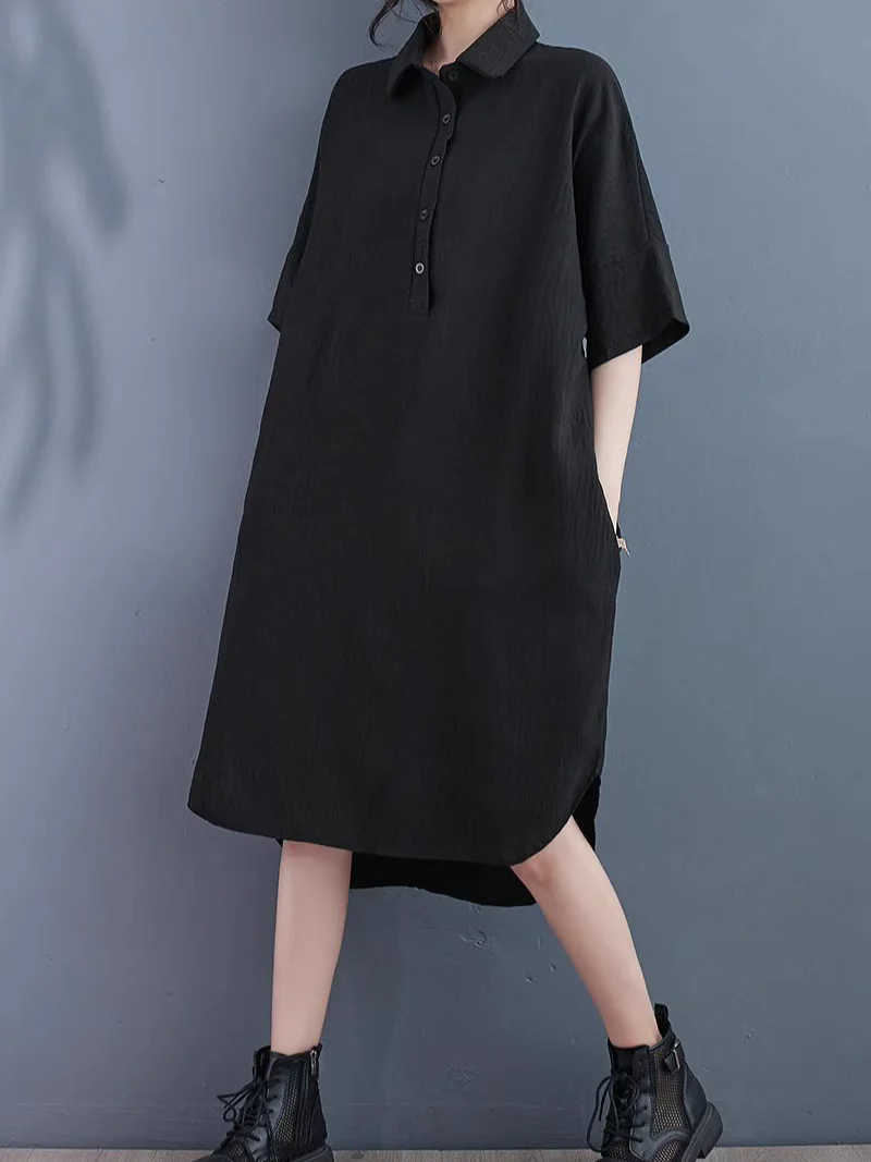 High Quality Solid Color  Shirt Dress - Image 2