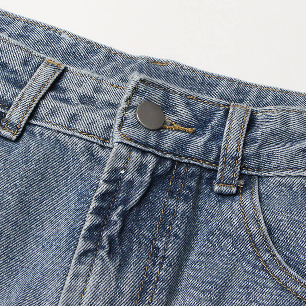 High Street High Waist Contrast Blue Belted Turn-up Straight Leg Hybrid Jeans - Image 4