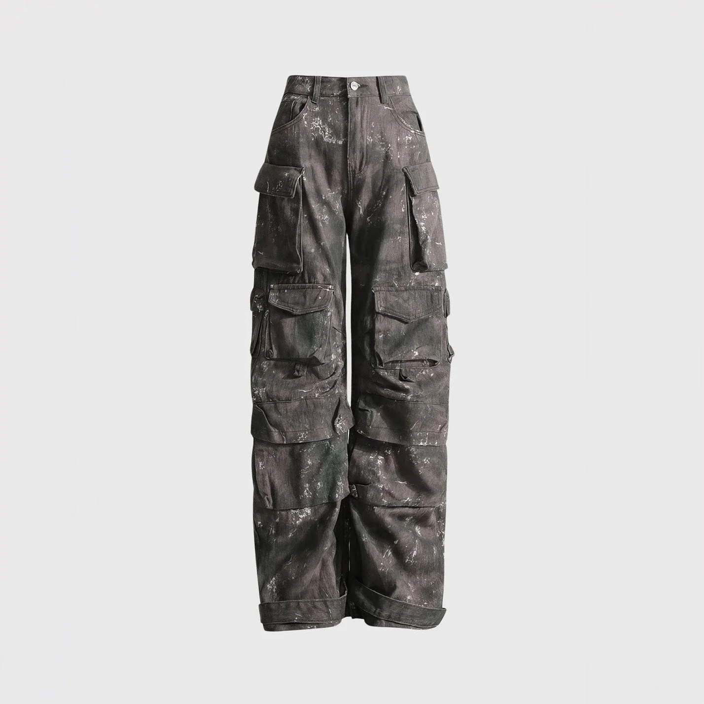 HIGH WaistED CARGO TROUSERS - DARK GREY - Image 2