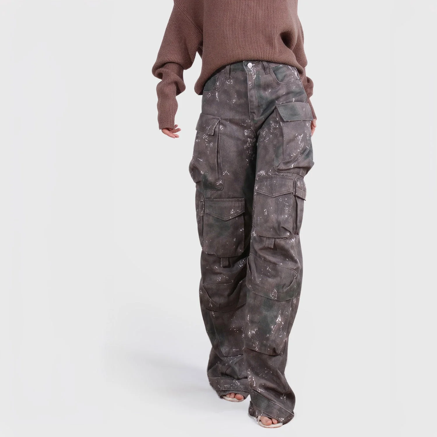 HIGH WaistED CARGO TROUSERS - DARK GREY - Image 4