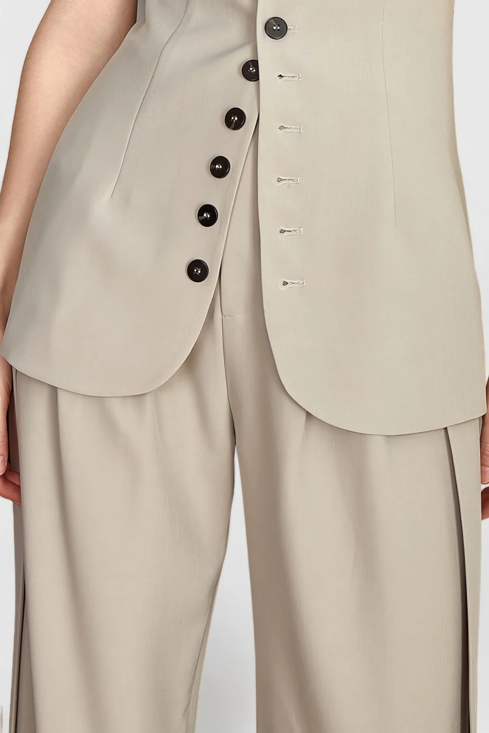 High Waisted Elegant Trousers - Beige - Image 3