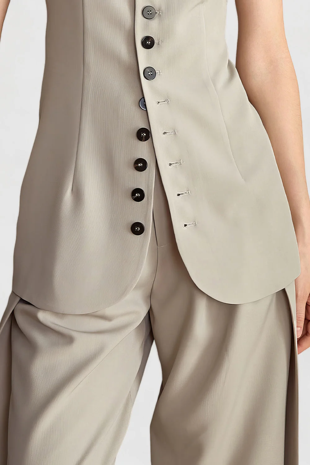 High Waisted Elegant Trousers - Beige - Image 4