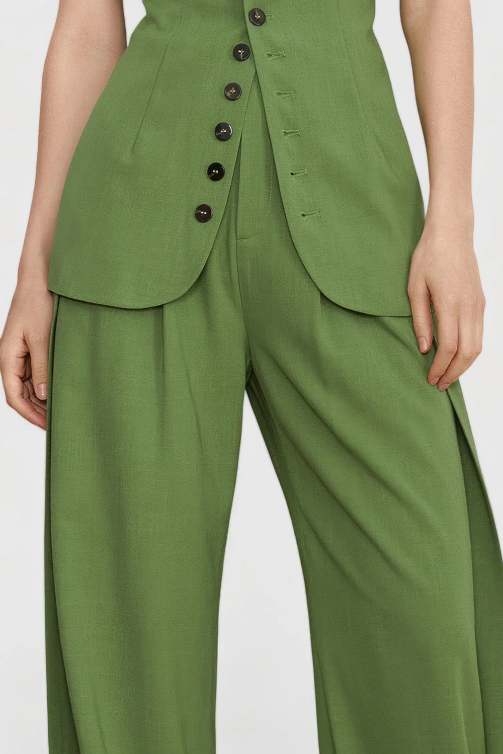 High Waisted Elegant Trousers - Green - Image 4