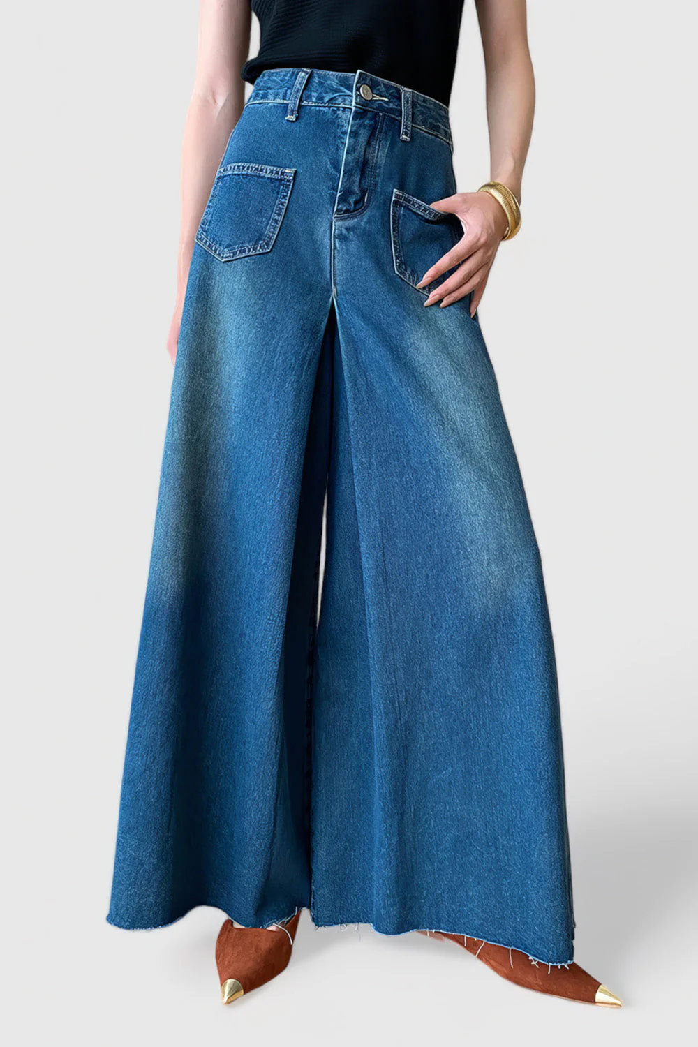 High Waisted Extra Wide Jeans - Blue - Image 3