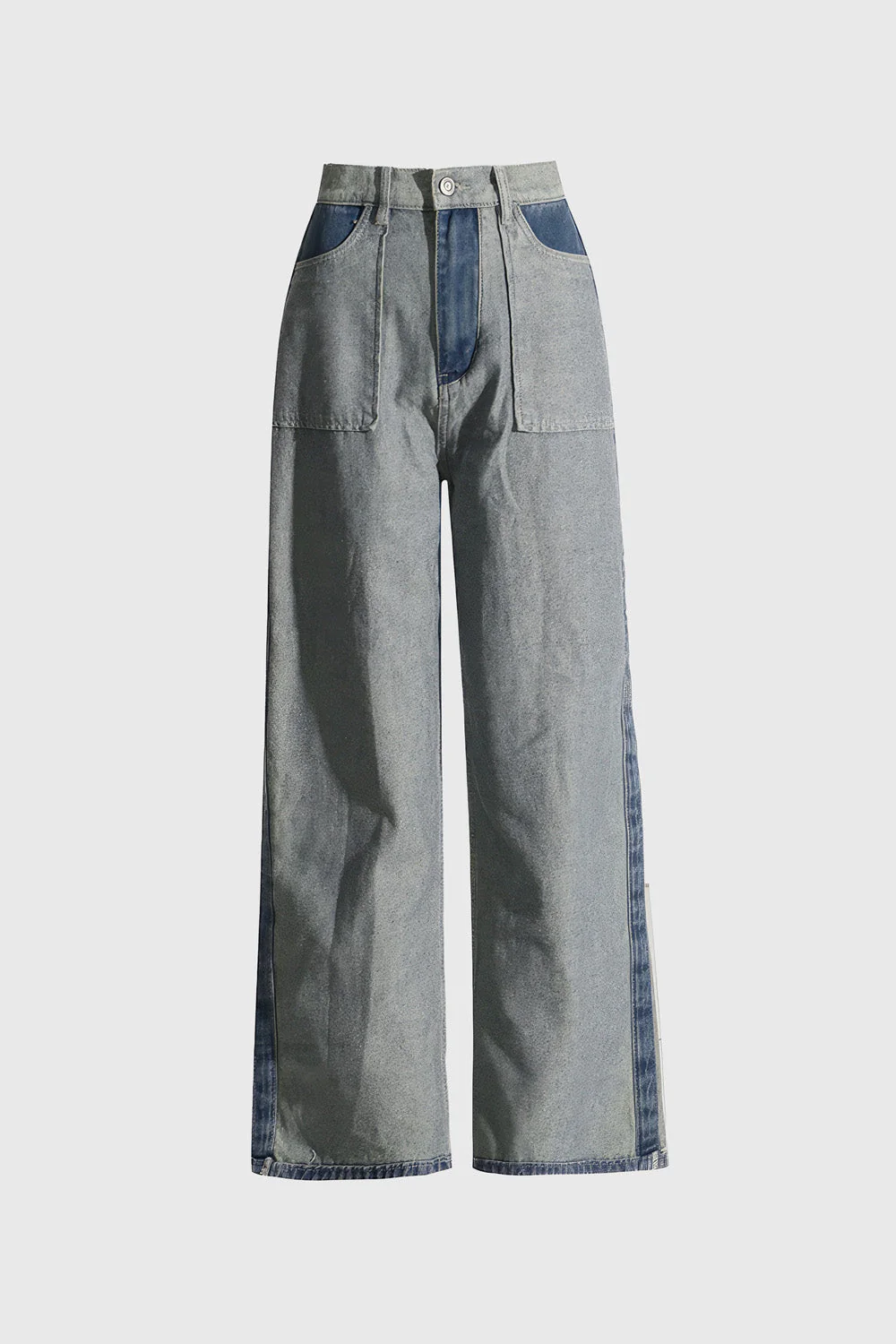 High Waisted Jeans in Washed Denim - Blue - Image 3