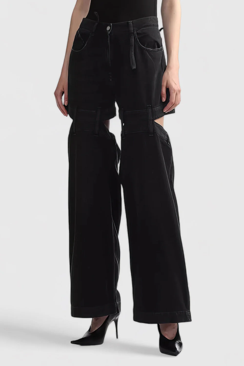 High Waisted Jeans with Back Cuts - Black - Image 3
