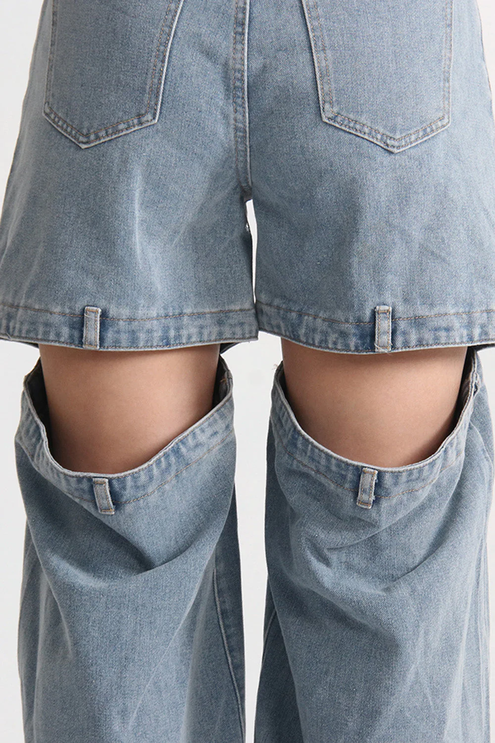 High Waisted Jeans with Back Cuts - Washed Blue - Image 4