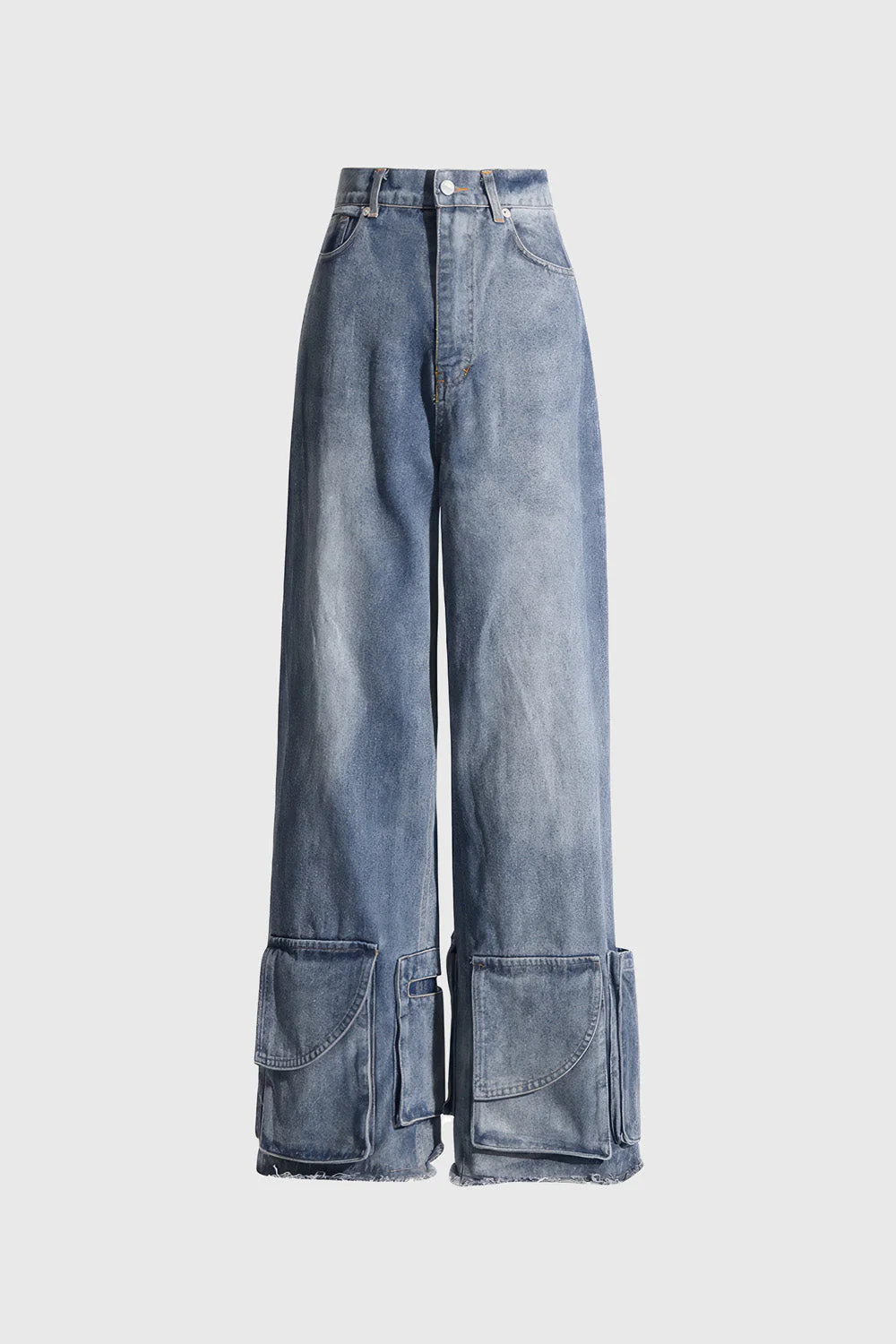 High Waisted Jeans with Pockets at Hem - Blue - Image 2