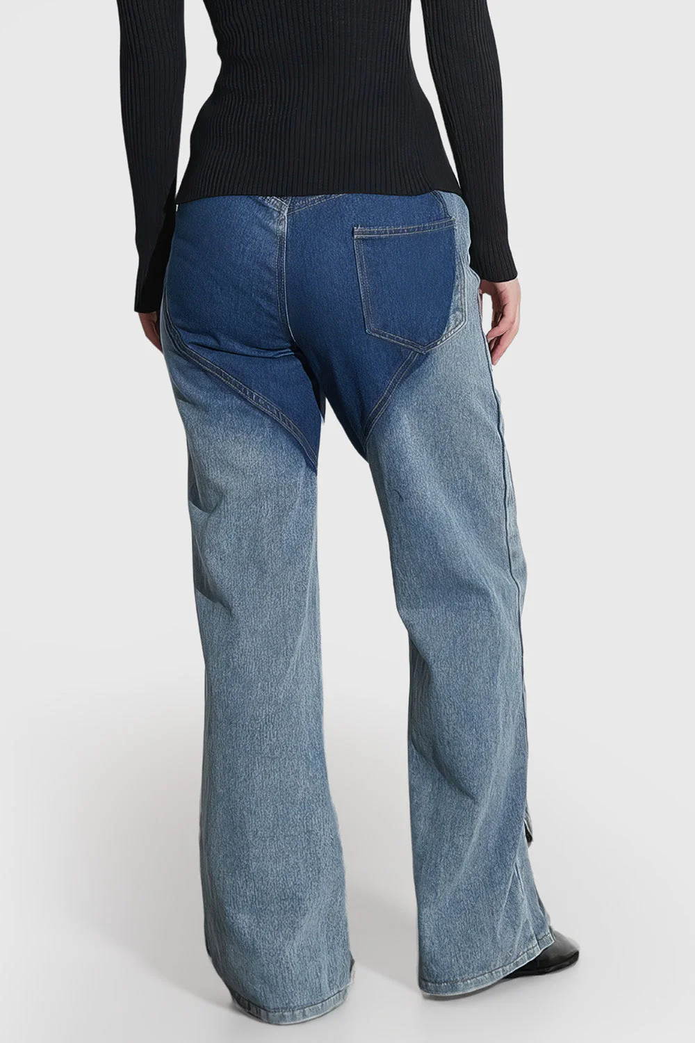 High Waisted Jeans with Spiral Cuts - Blue - Image 2