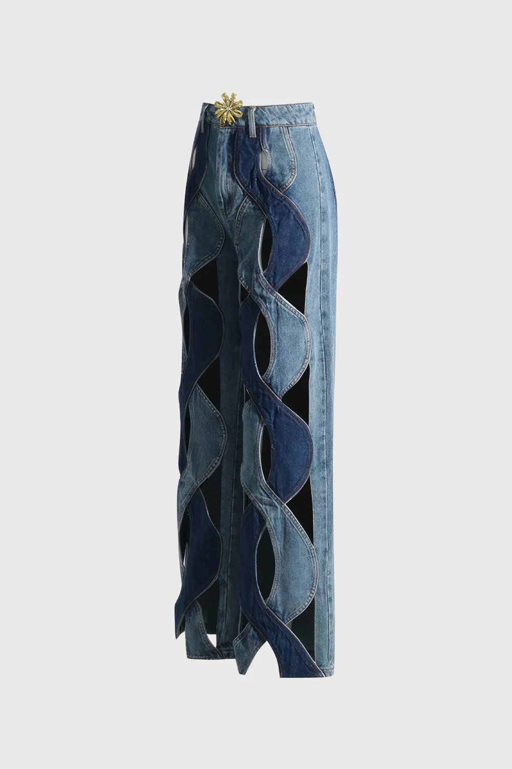 High Waisted Jeans with Spiral Cuts - Blue - Image 4