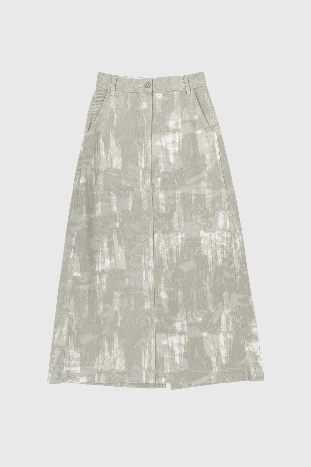 High Waisted Midi Skirt in Patterned Fabric - Grey - Image 2