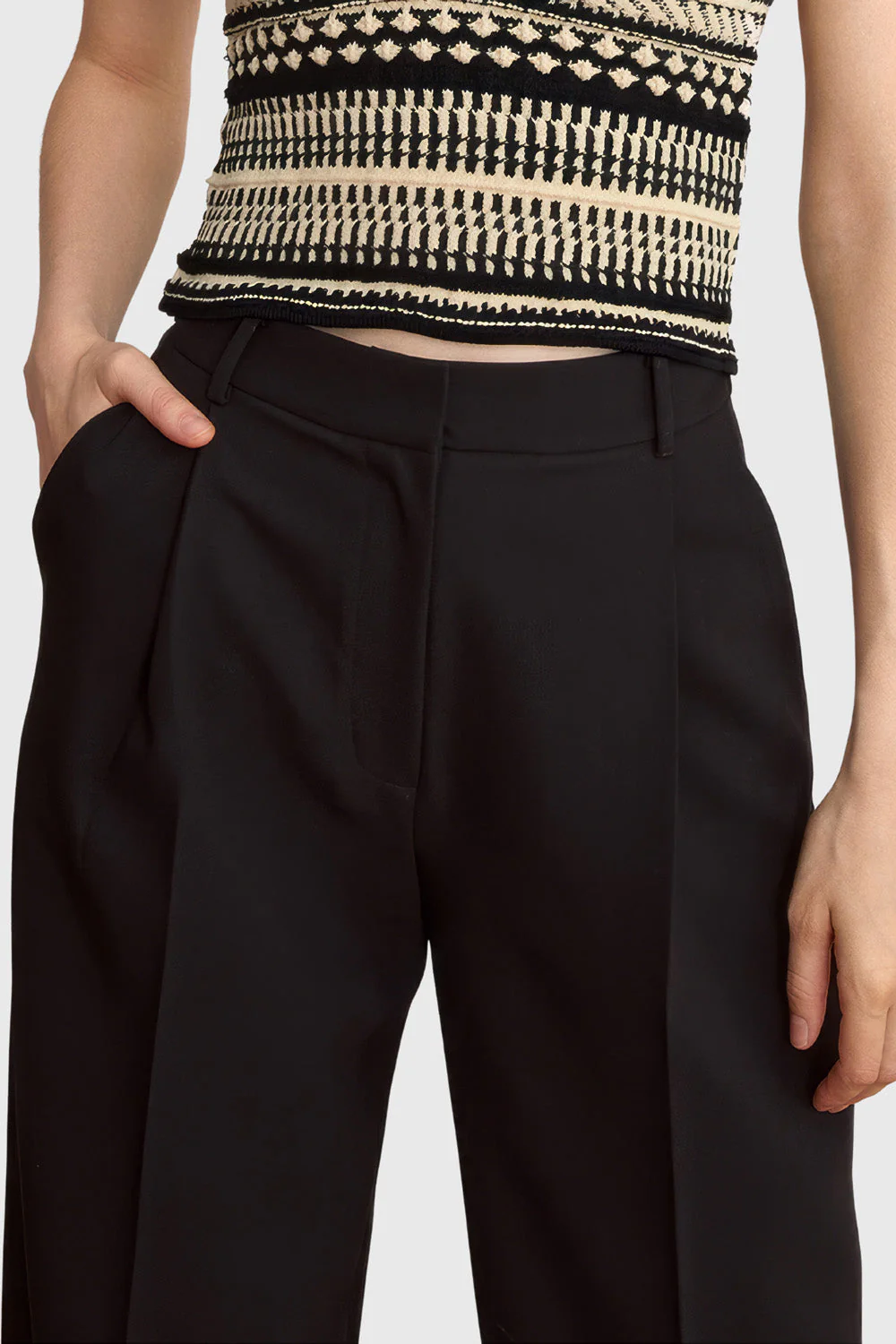 High Waisted Trousers with Topstitching - Black - Image 4