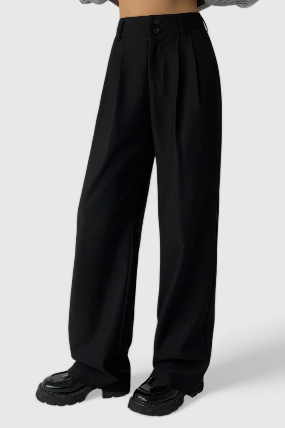 High Waisted Trousers with Two Buttons - Black - Image 2
