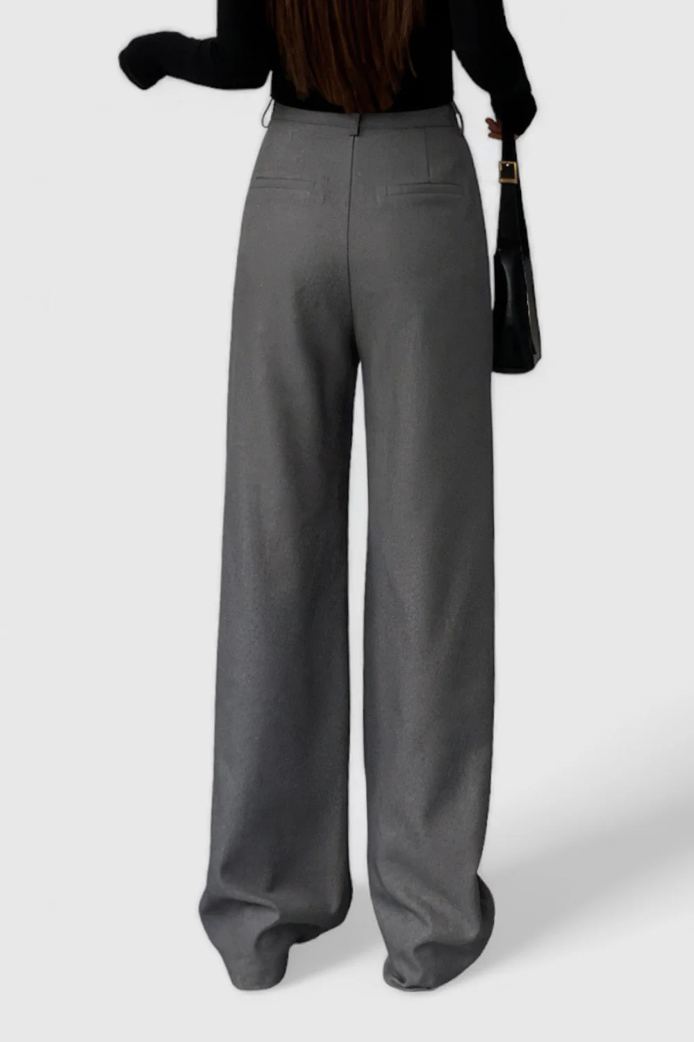 High Waisted Trousers with Two Buttons - Grey - Image 2