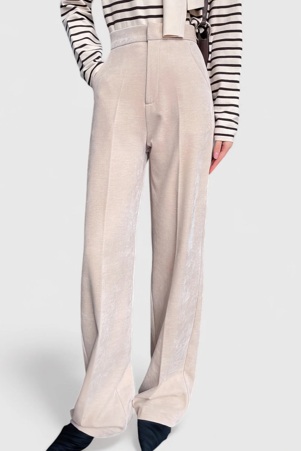High Waisted Velvet Trousers - Beige - Image 2