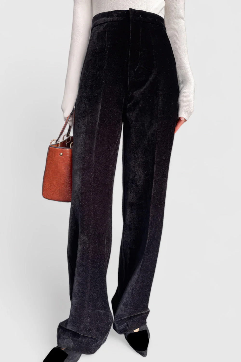 High Waisted Velvet Trousers - Black - Image 2