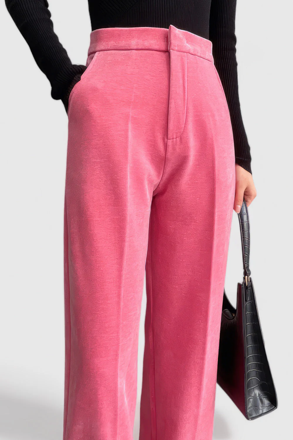 High Waisted Velvet Trousers - Pink - Image 3