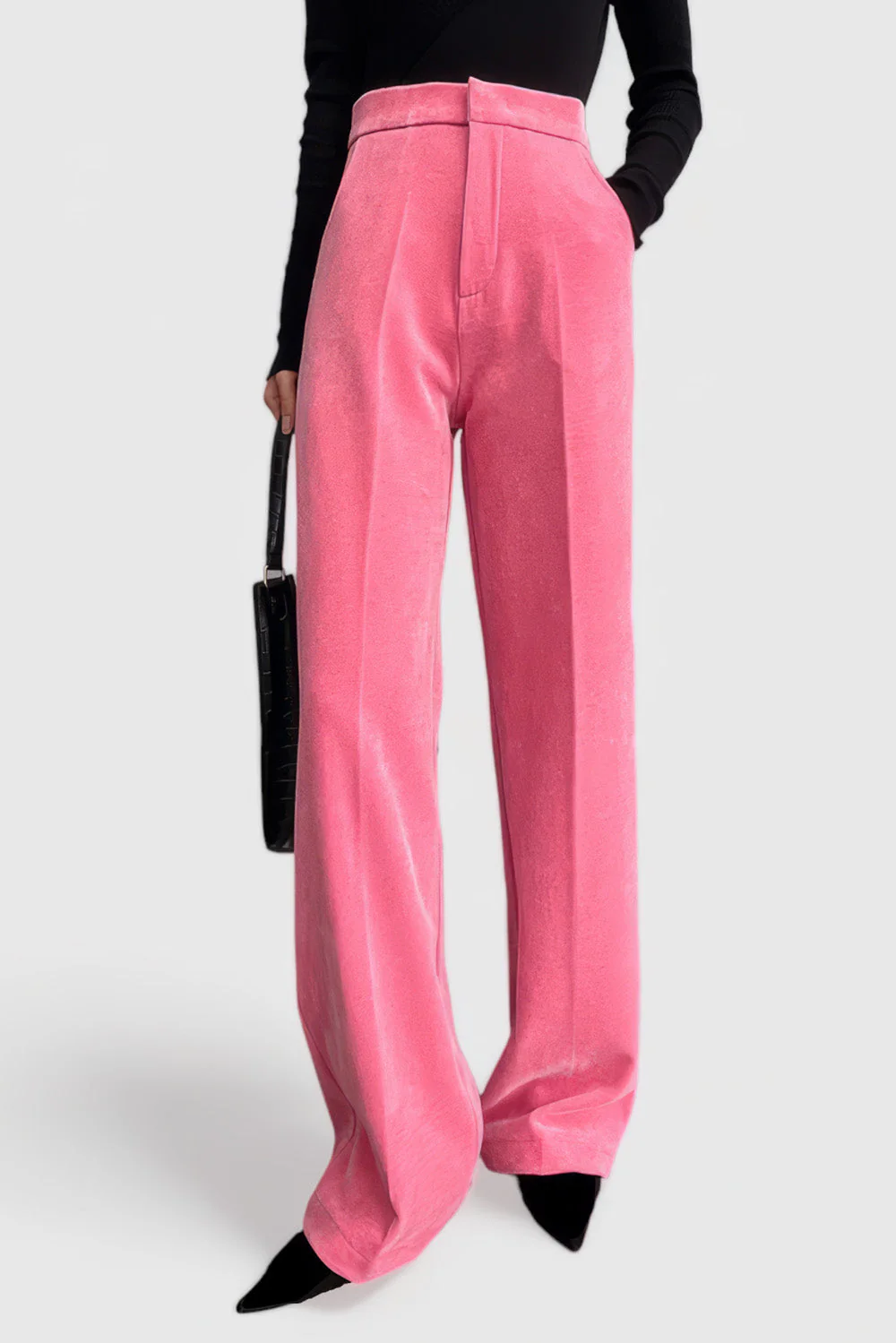 High Waisted Velvet Trousers - Pink - Image 4