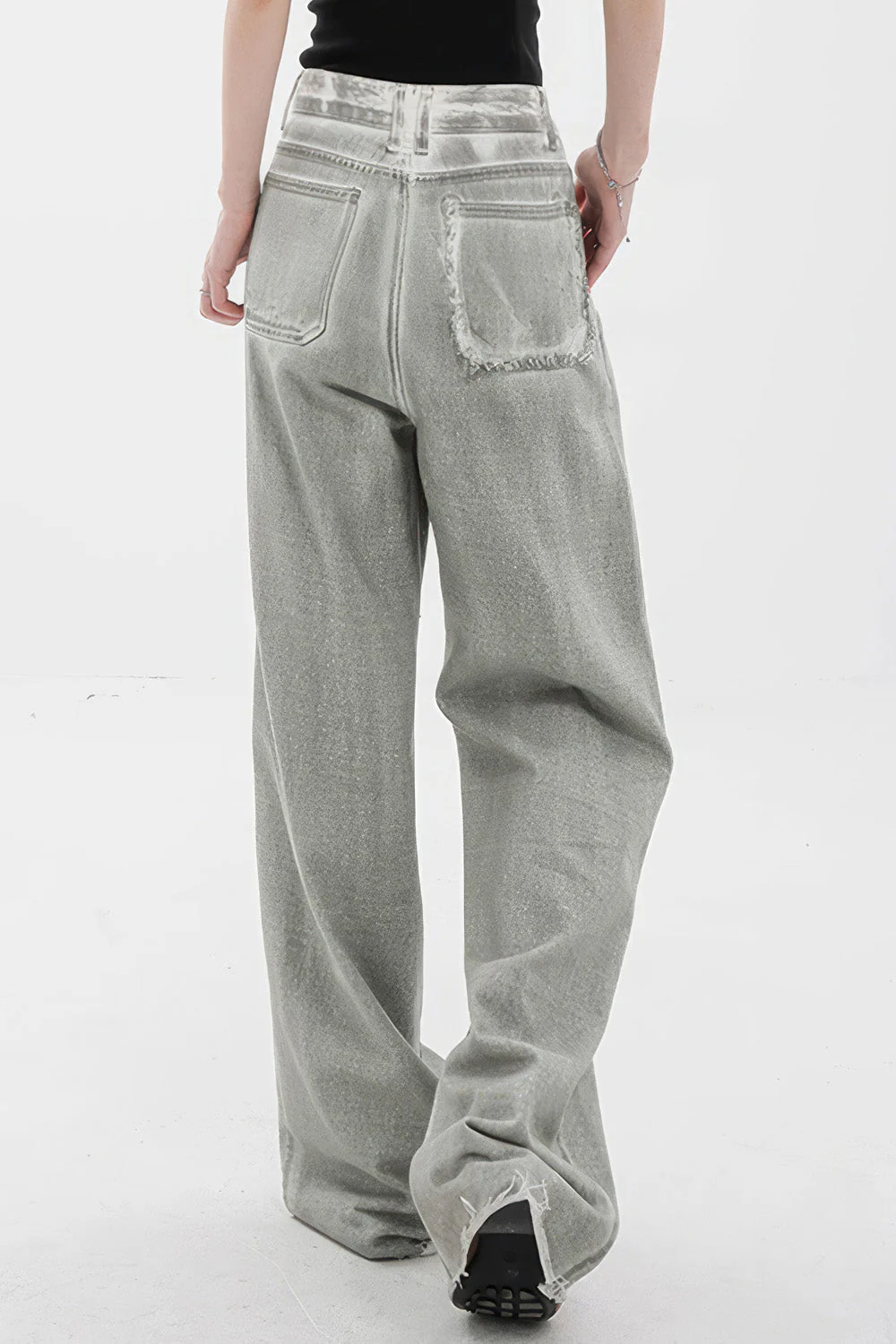 High Waisted Washed Jeans - Grey - Image 3