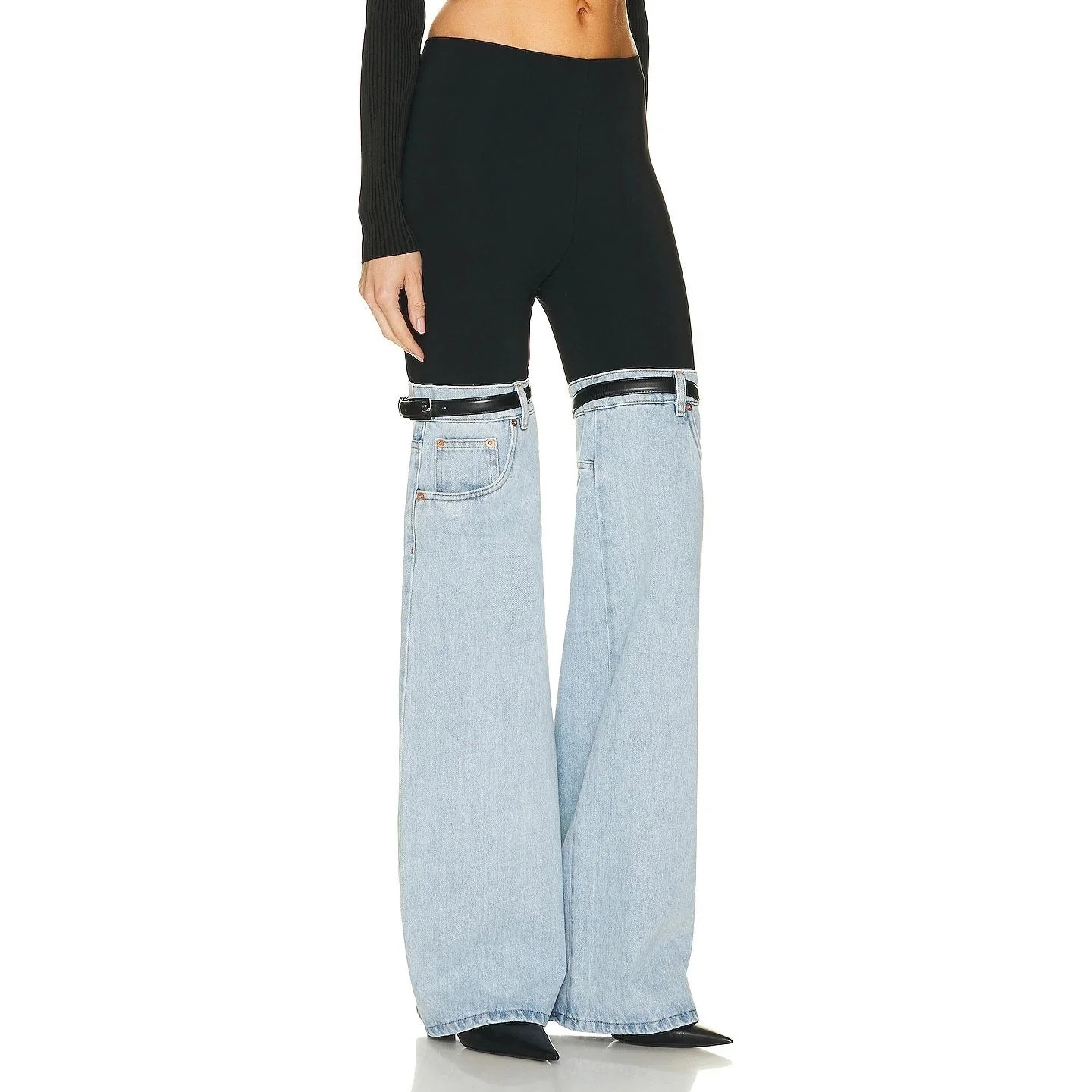 SACHIE KNEES Waist FLARED DENIM PANTS - Image 3