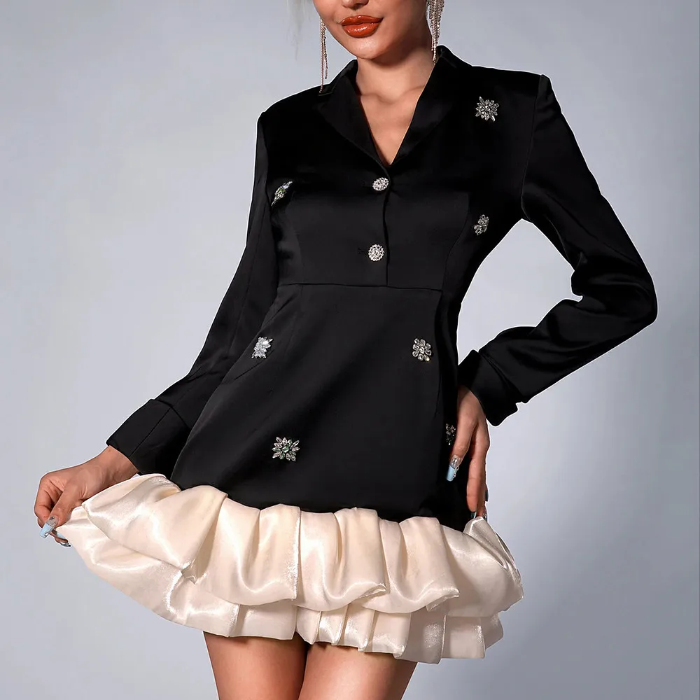 RUFFLE HEM Black Mini Dress - Image 2